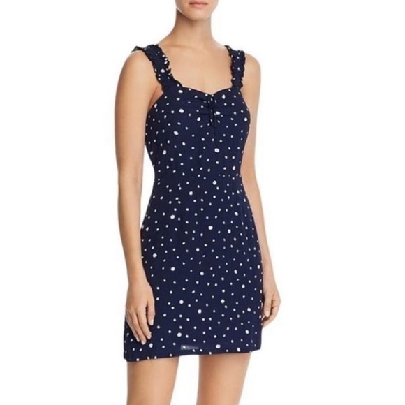 AQUA BLOOMINGDALE’S M Polka Dot Navy Smocked Dress - Picture 1 of 15